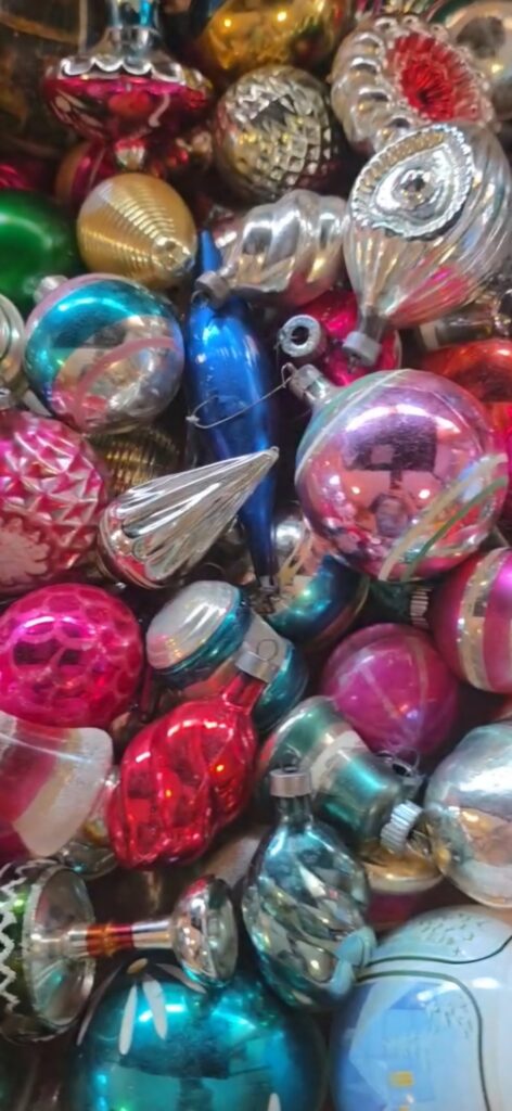Colorful vintage glass ornaments from an estate collection